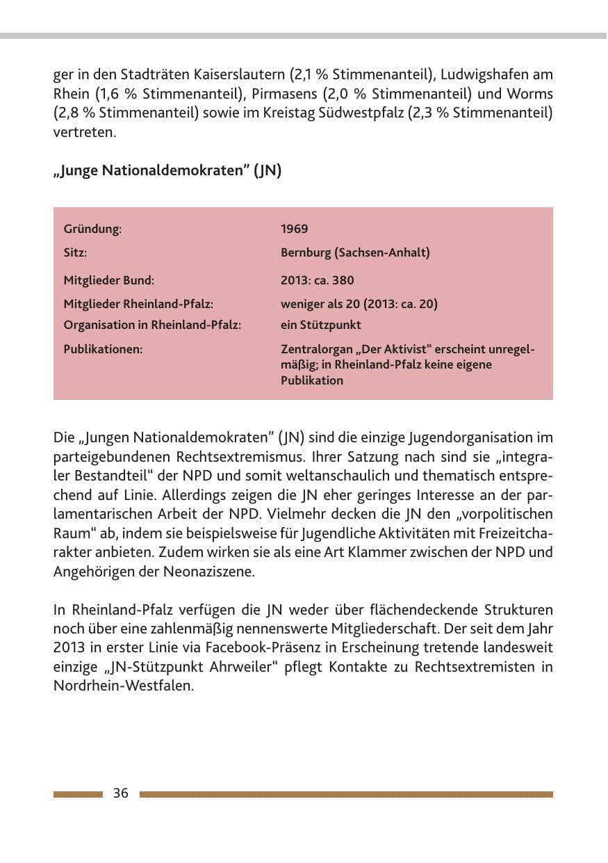 Seite 38 des Verfassungsschutzbericht 2014 Rheinland-Pfalz