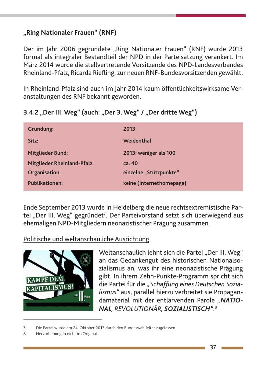 Seite 39 des Verfassungsschutzbericht 2014 Rheinland-Pfalz