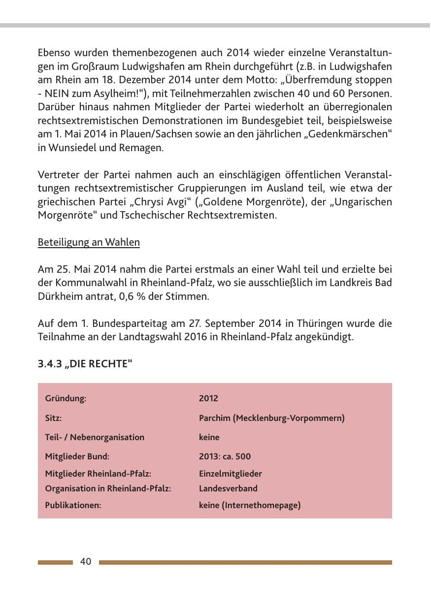 Seite 42 des Verfassungsschutzbericht 2014 Rheinland-Pfalz