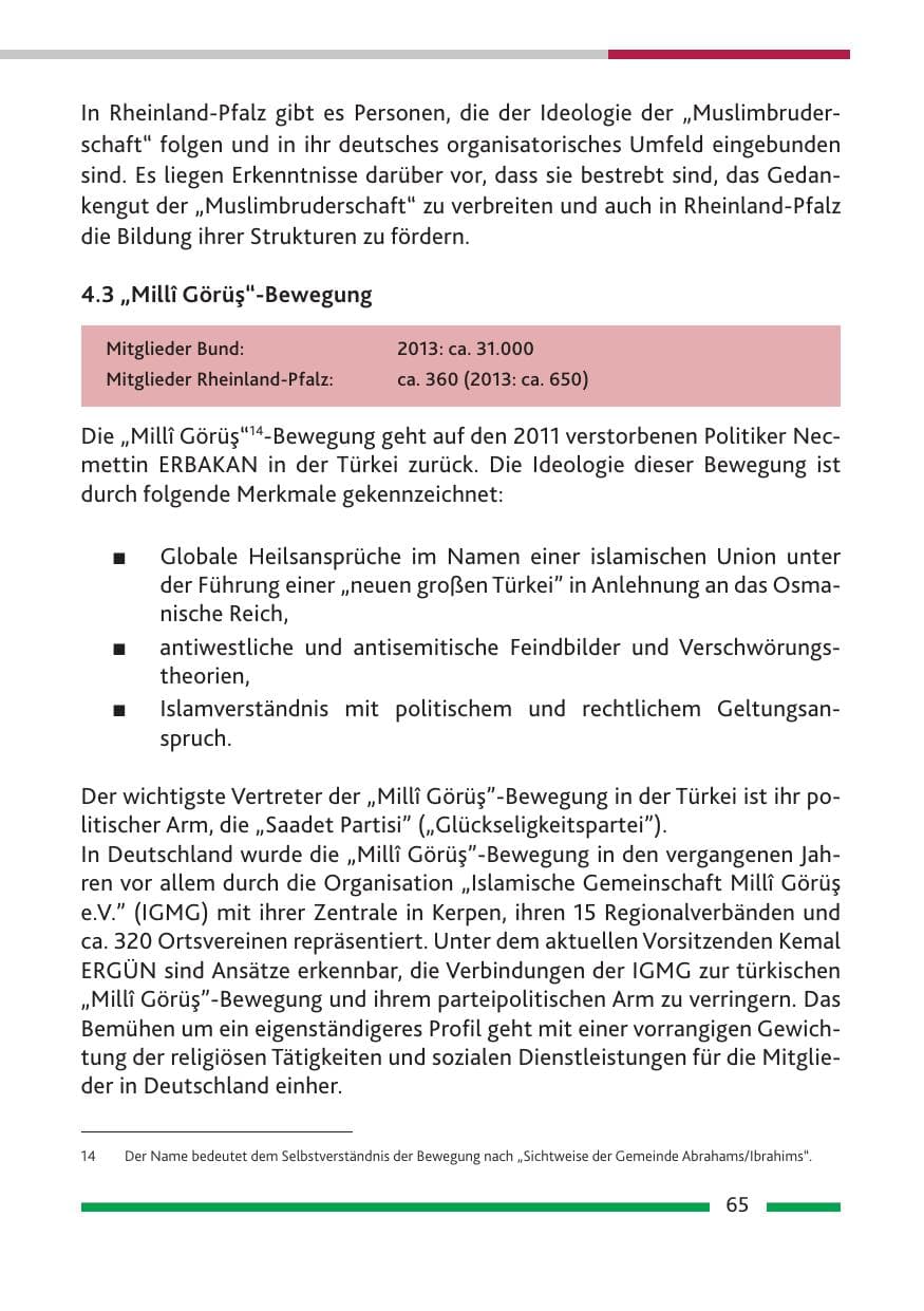 Seite 67 des Verfassungsschutzbericht 2014 Rheinland-Pfalz