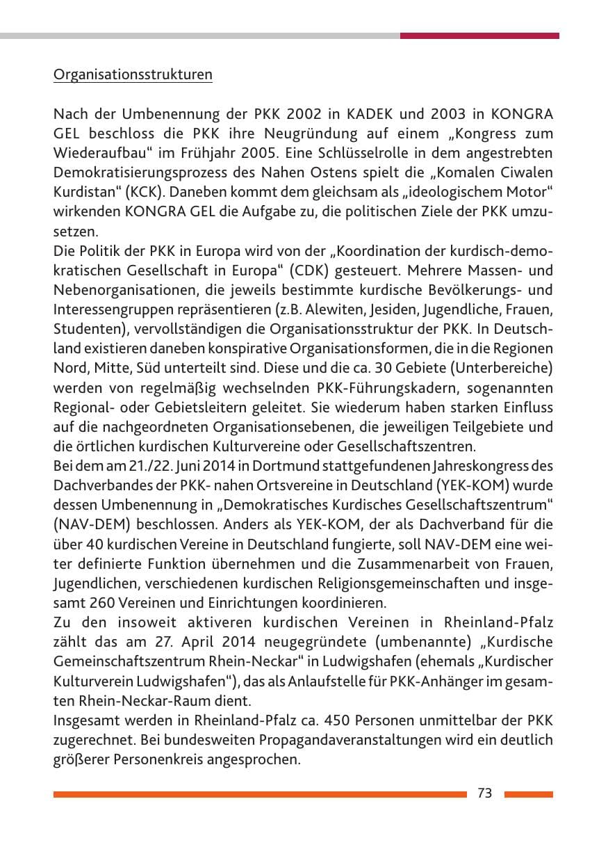 Seite 75 des Verfassungsschutzbericht 2014 Rheinland-Pfalz