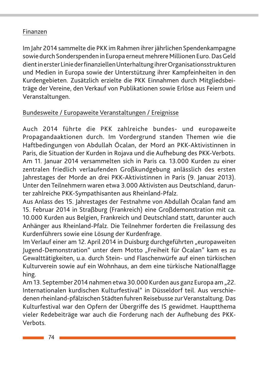 Seite 76 des Verfassungsschutzbericht 2014 Rheinland-Pfalz