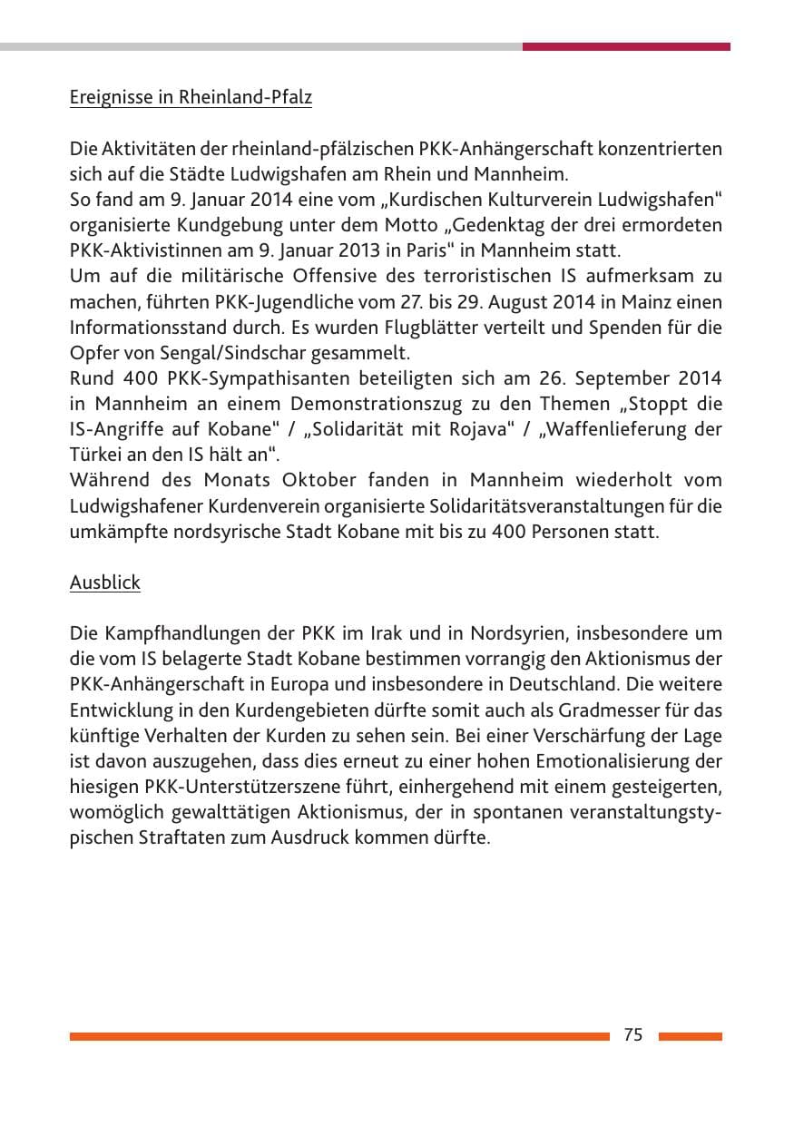 Seite 77 des Verfassungsschutzbericht 2014 Rheinland-Pfalz