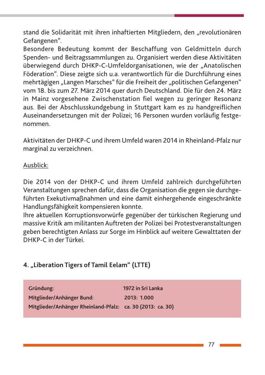 Seite 79 des Verfassungsschutzbericht 2014 Rheinland-Pfalz