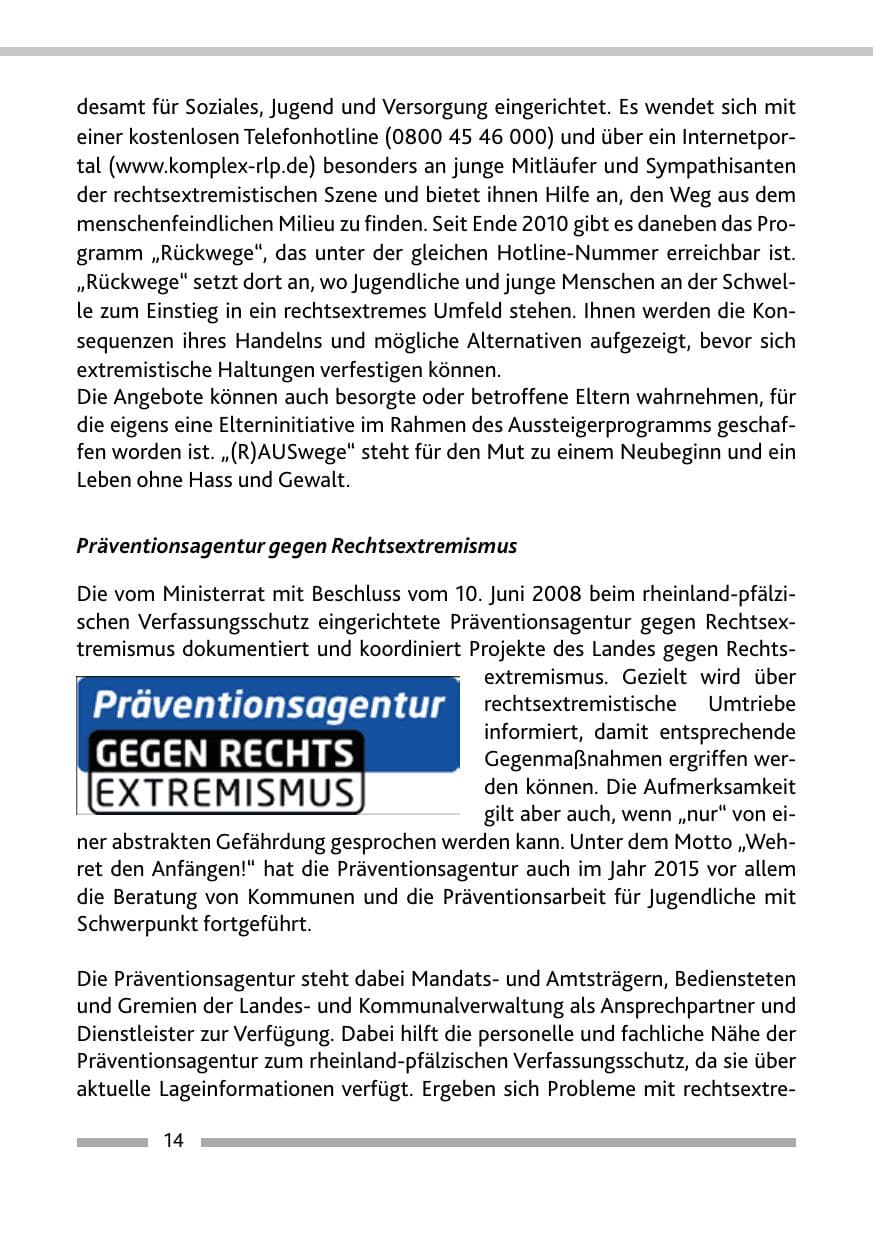 Seite 16 des Verfassungsschutzbericht 2015 Rheinland-Pfalz
