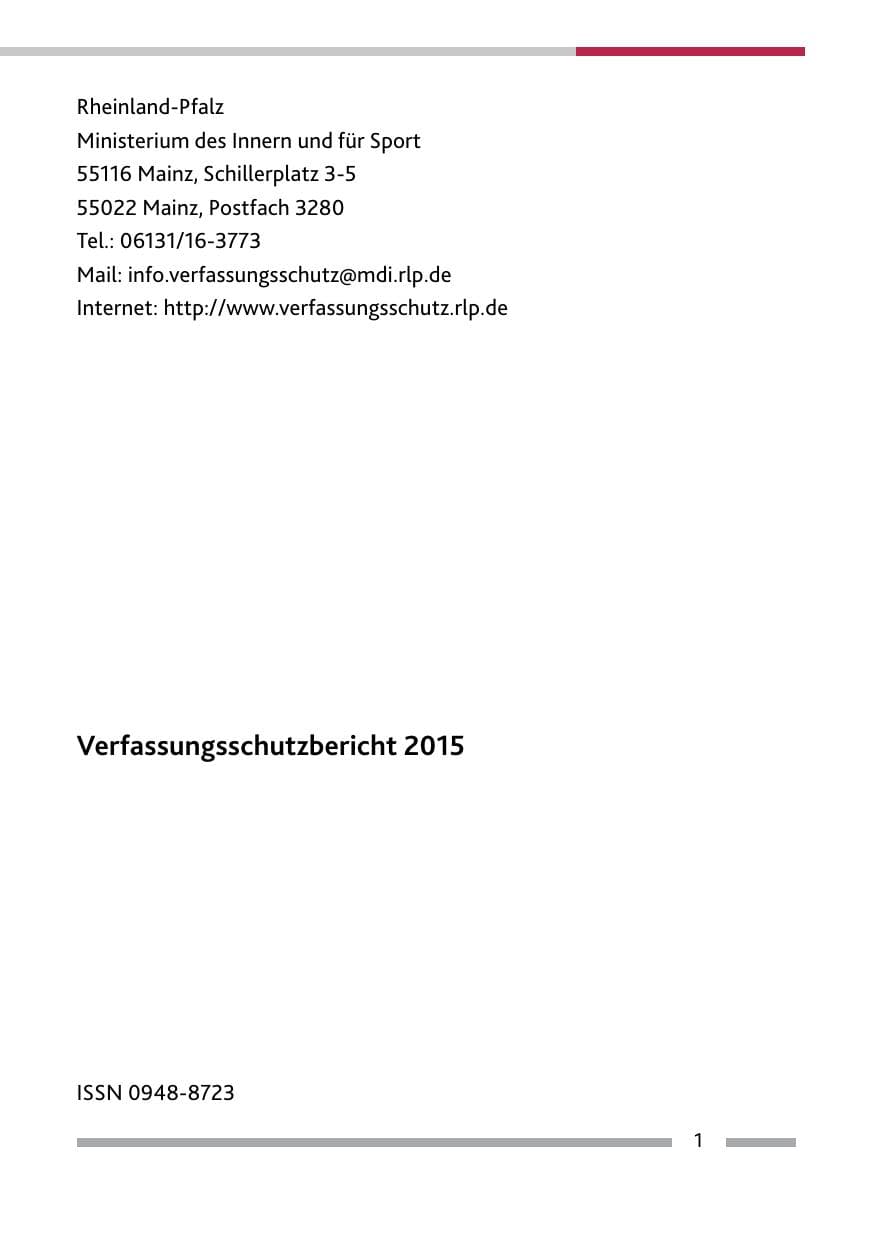 Seite 3 des Verfassungsschutzbericht 2015 Rheinland-Pfalz