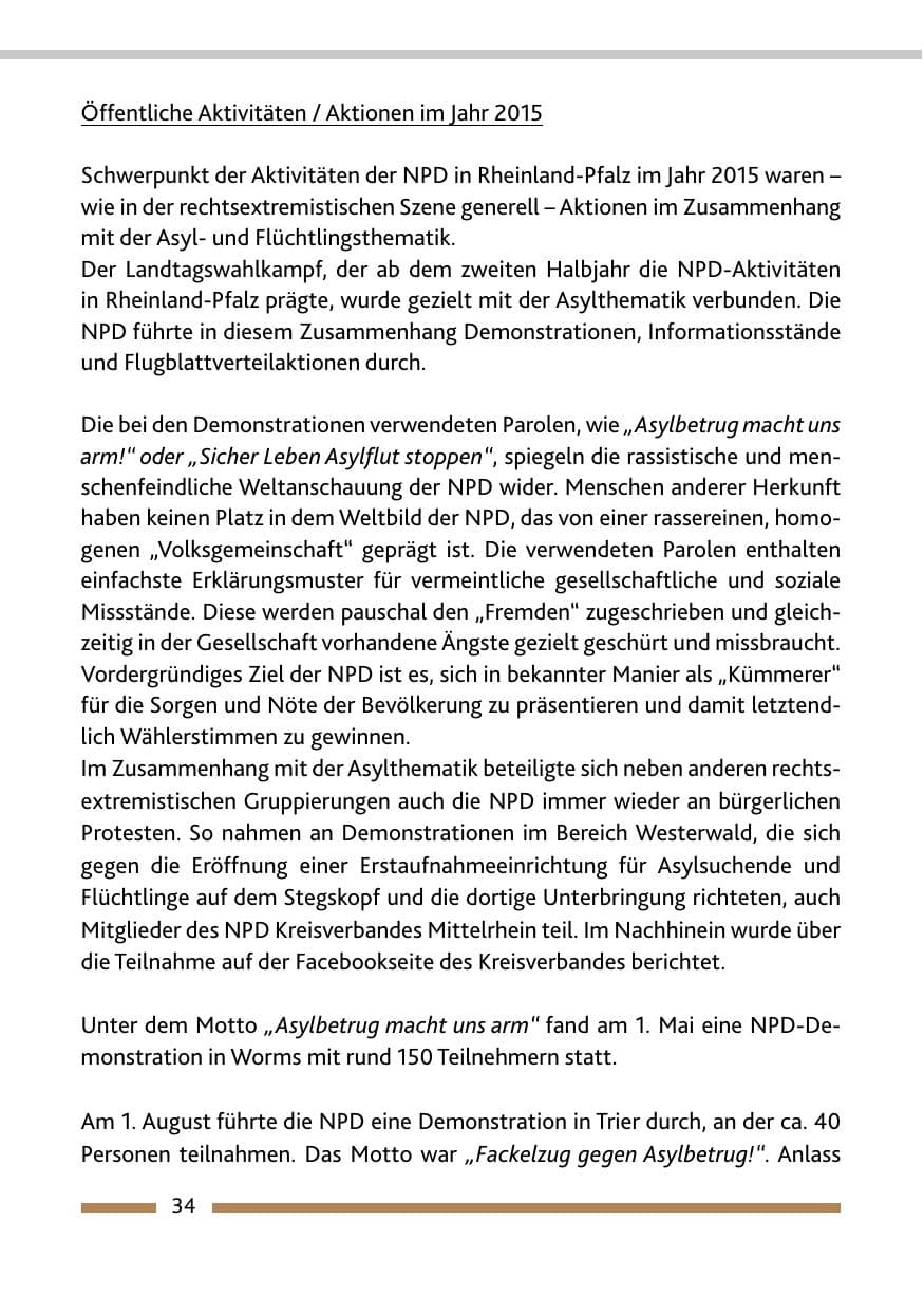 Seite 36 des Verfassungsschutzbericht 2015 Rheinland-Pfalz