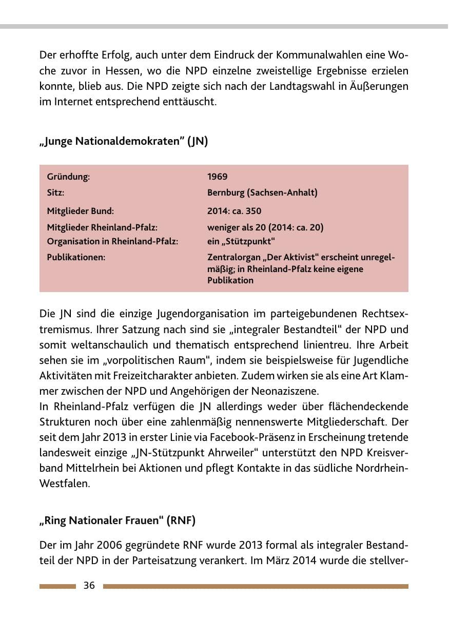 Seite 38 des Verfassungsschutzbericht 2015 Rheinland-Pfalz