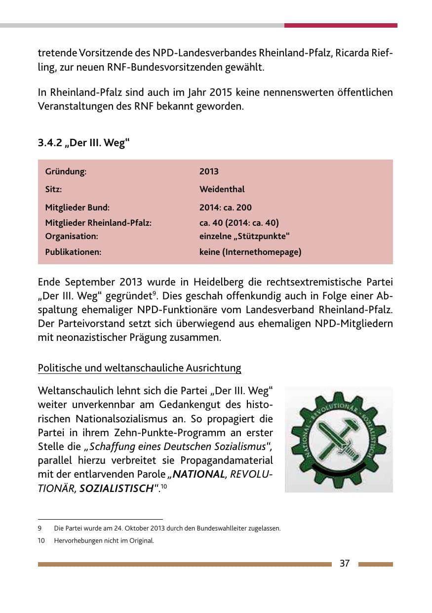 Seite 39 des Verfassungsschutzbericht 2015 Rheinland-Pfalz