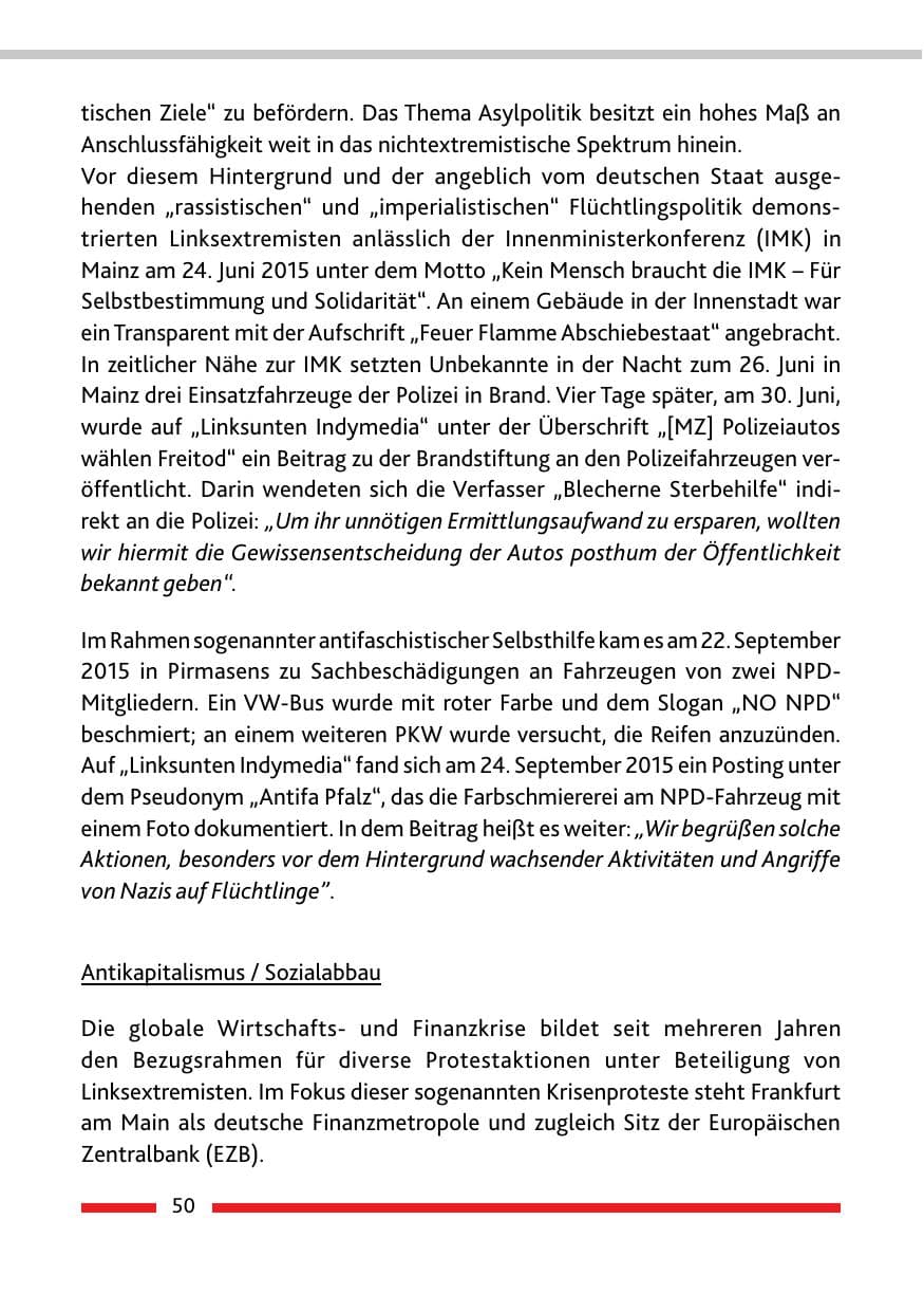 Seite 52 des Verfassungsschutzbericht 2015 Rheinland-Pfalz