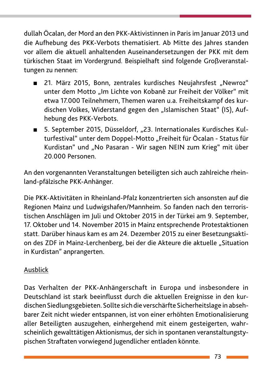 Seite 75 des Verfassungsschutzbericht 2015 Rheinland-Pfalz