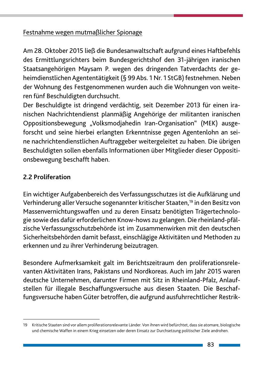 Seite 85 des Verfassungsschutzbericht 2015 Rheinland-Pfalz