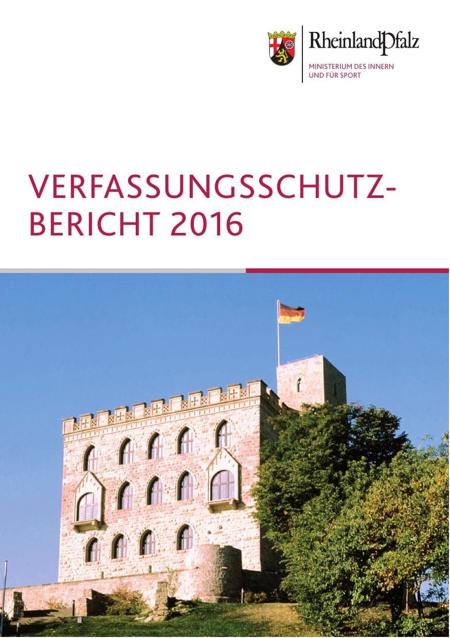 Seite 1 des Verfassungsschutzbericht 2016 Rheinland-Pfalz