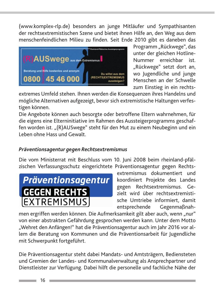 Seite 18 des Verfassungsschutzbericht 2016 Rheinland-Pfalz