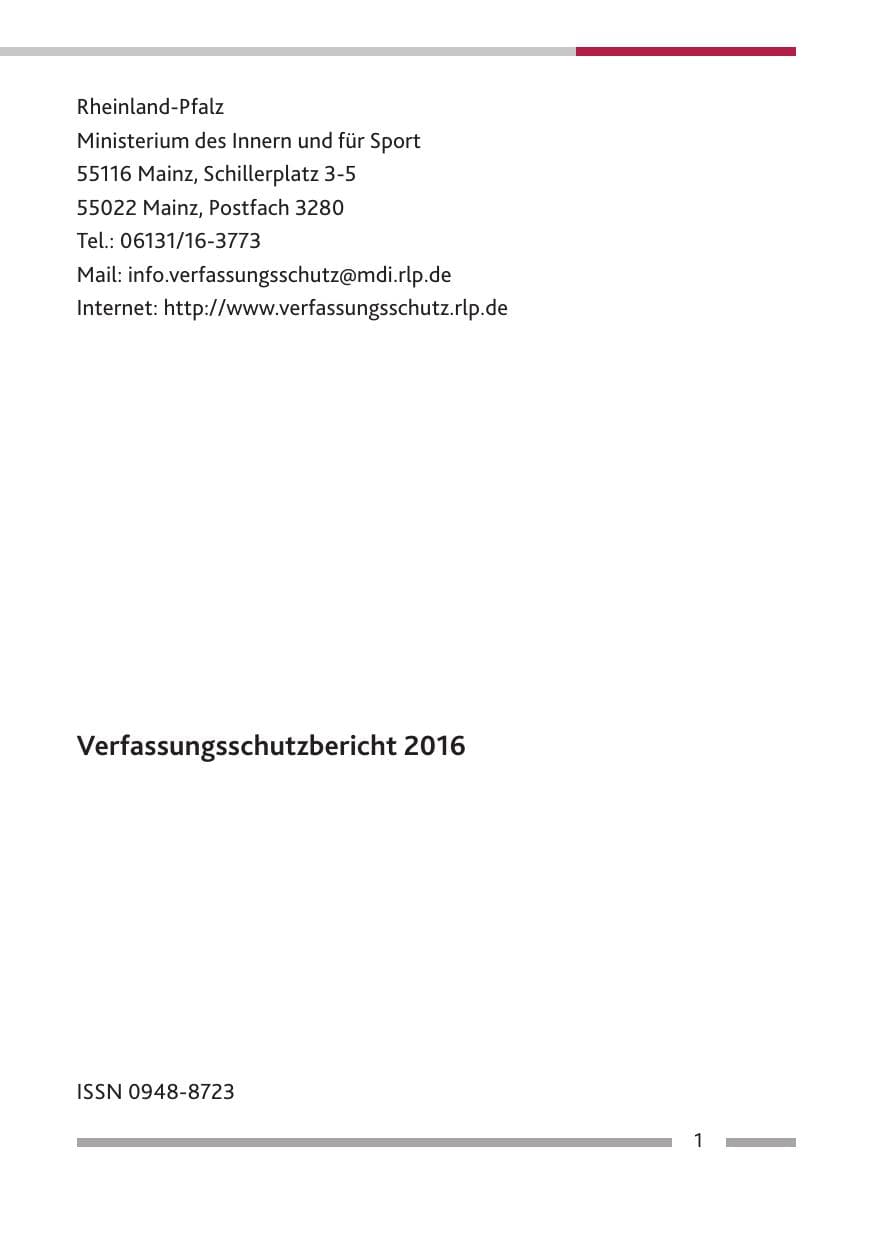 Seite 3 des Verfassungsschutzbericht 2016 Rheinland-Pfalz