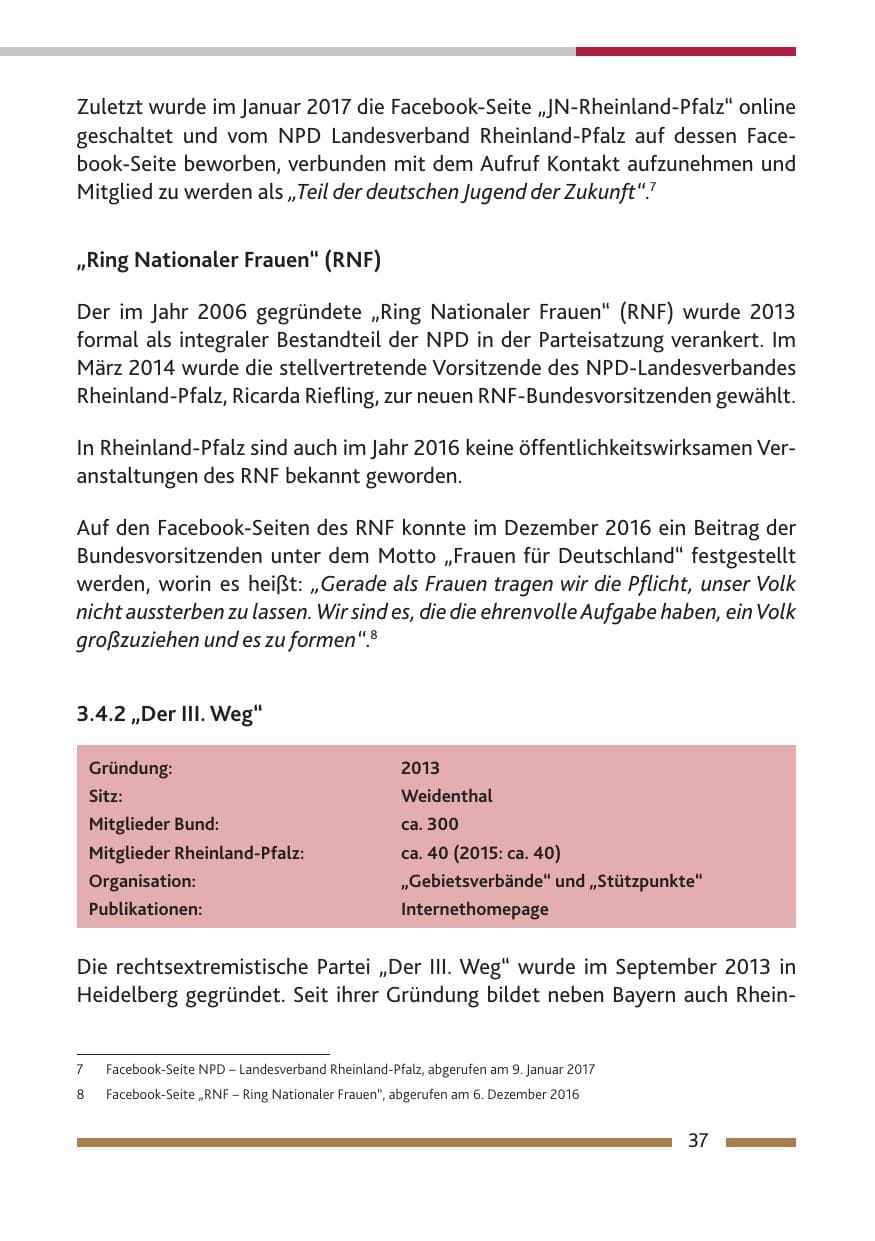 Seite 39 des Verfassungsschutzbericht 2016 Rheinland-Pfalz