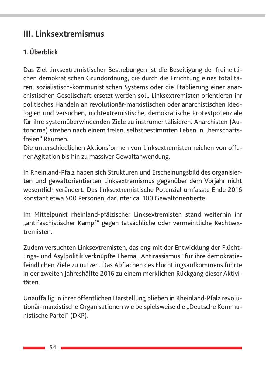 Seite 56 des Verfassungsschutzbericht 2016 Rheinland-Pfalz