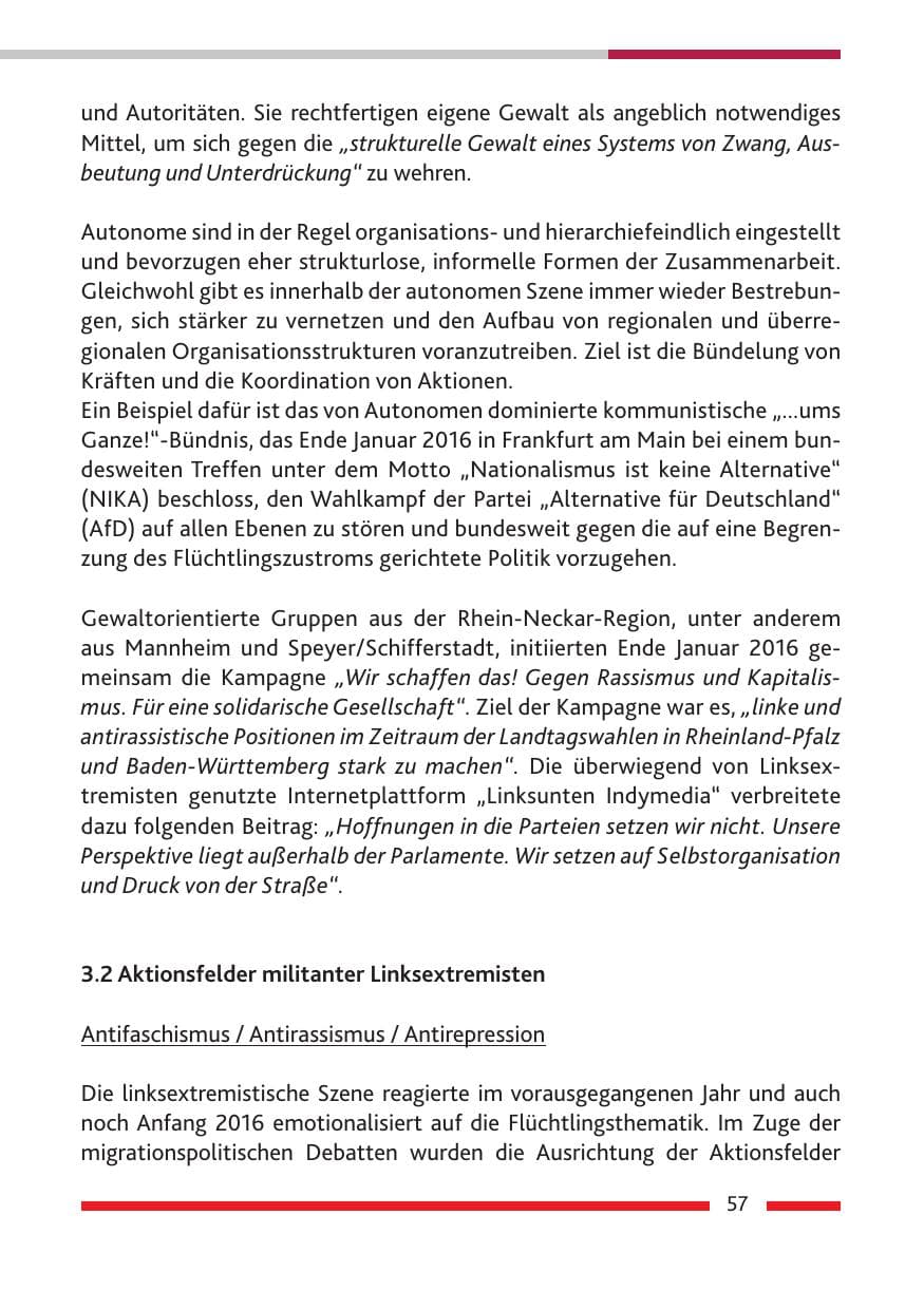 Seite 59 des Verfassungsschutzbericht 2016 Rheinland-Pfalz