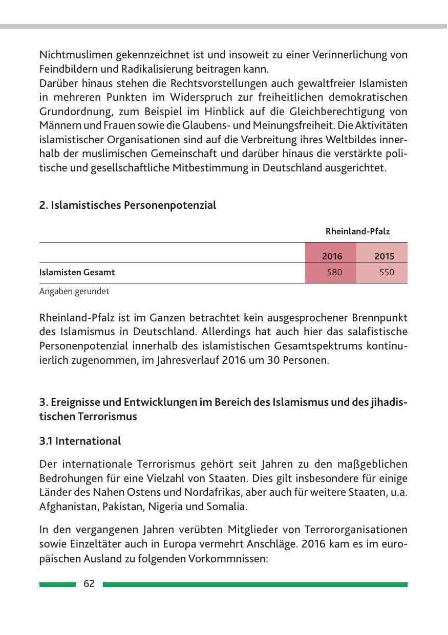 Seite 64 des Verfassungsschutzbericht 2016 Rheinland-Pfalz