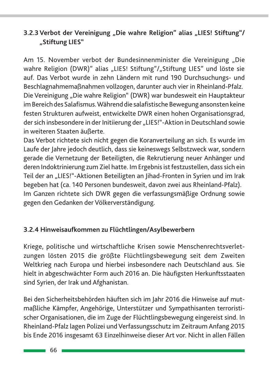 Seite 68 des Verfassungsschutzbericht 2016 Rheinland-Pfalz
