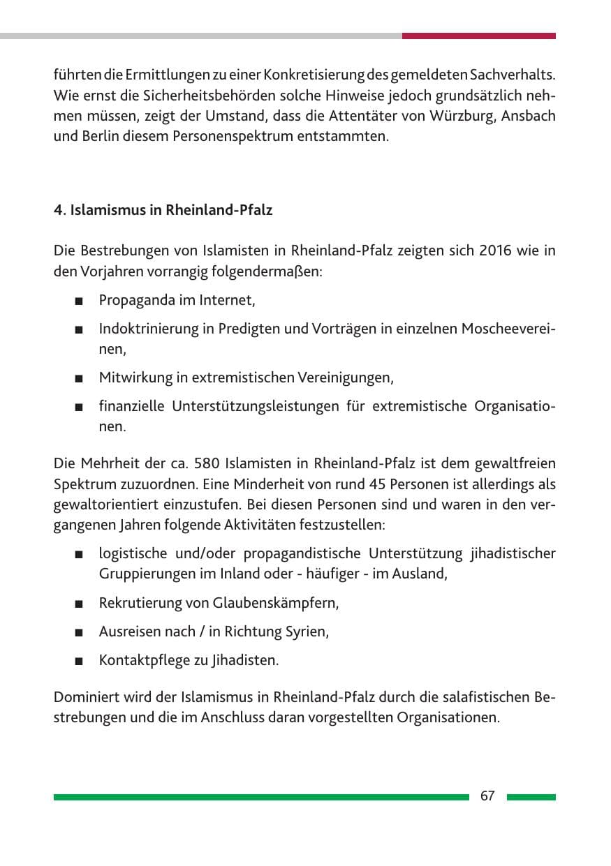 Seite 69 des Verfassungsschutzbericht 2016 Rheinland-Pfalz