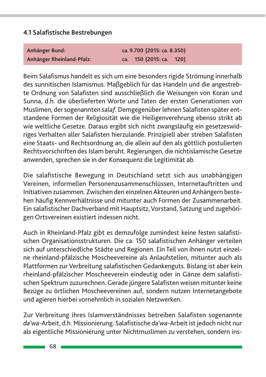 Seite 70 des Verfassungsschutzbericht 2016 Rheinland-Pfalz