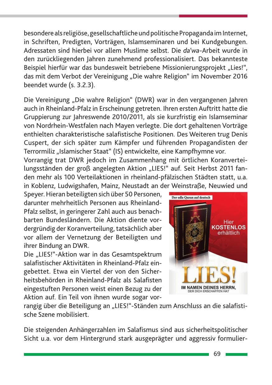 Seite 71 des Verfassungsschutzbericht 2016 Rheinland-Pfalz
