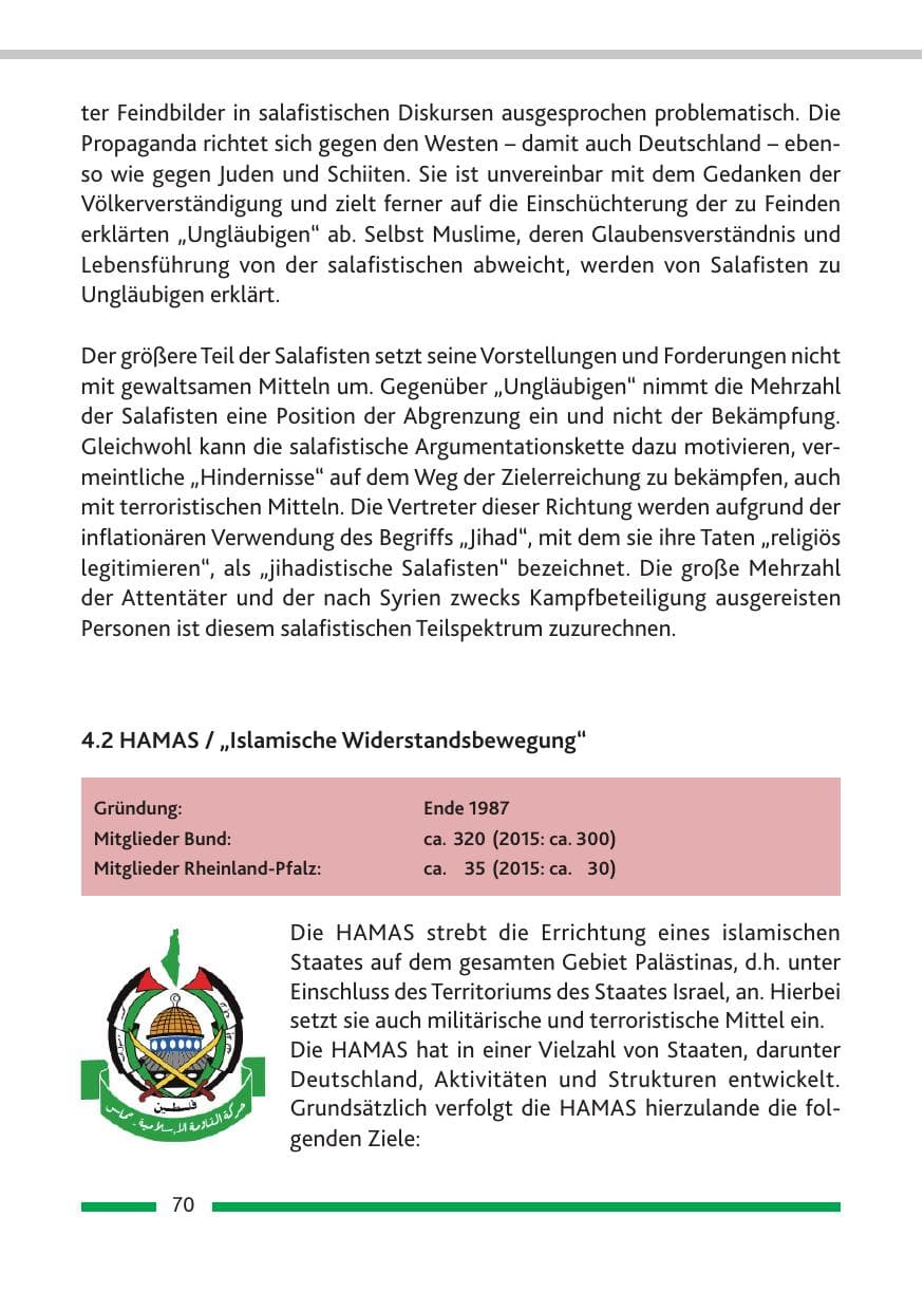 Seite 72 des Verfassungsschutzbericht 2016 Rheinland-Pfalz