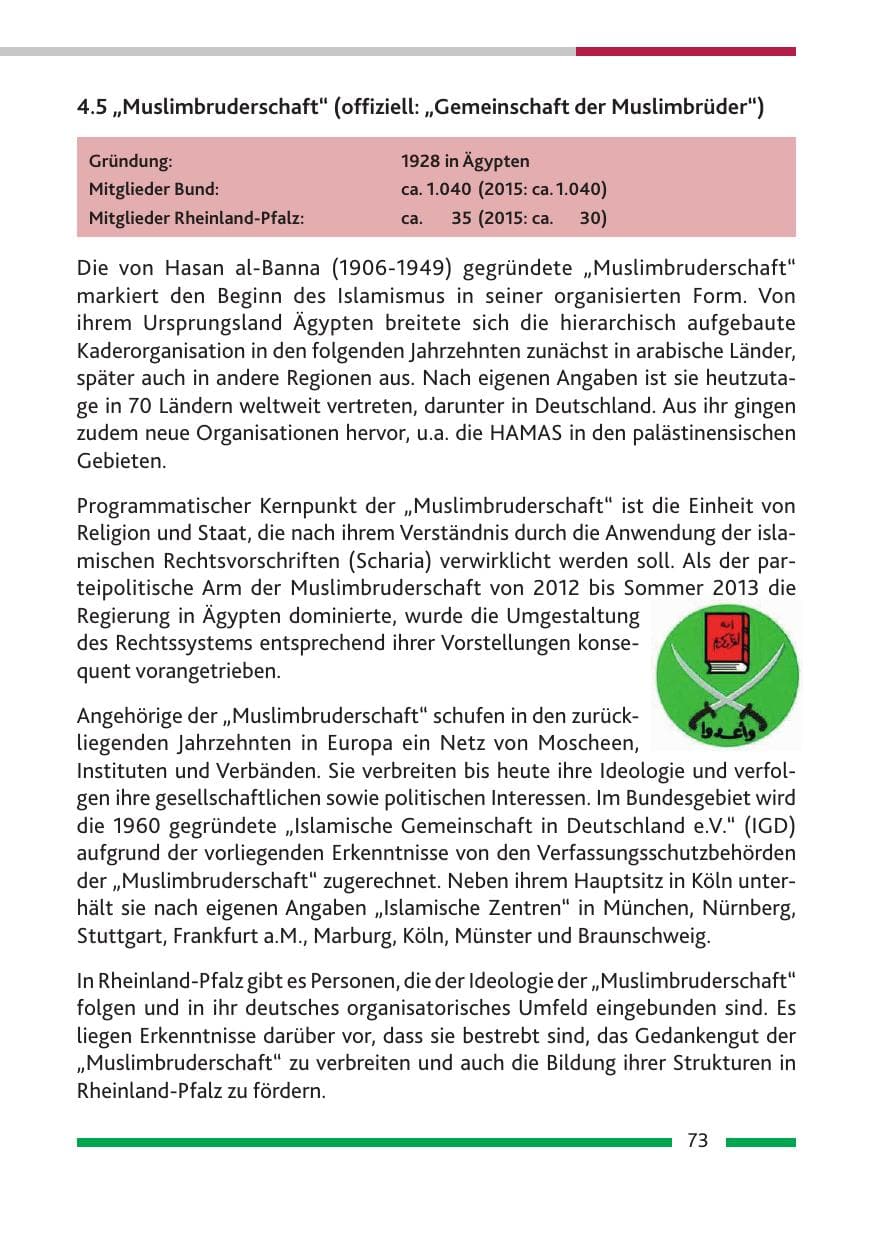 Seite 75 des Verfassungsschutzbericht 2016 Rheinland-Pfalz