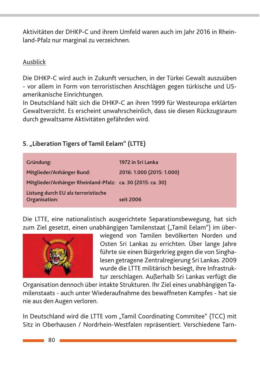 Seite 82 des Verfassungsschutzbericht 2016 Rheinland-Pfalz