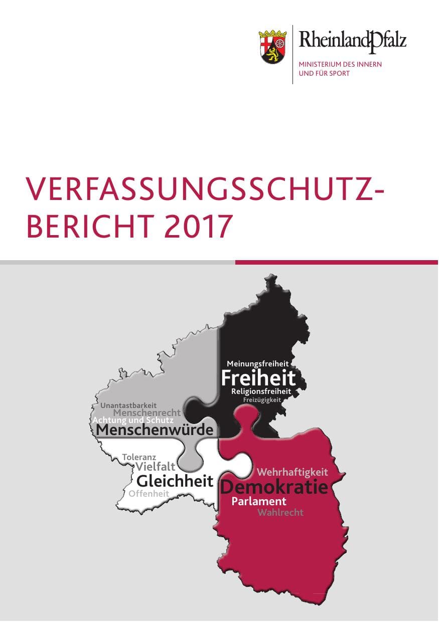 Seite 1 des Verfassungsschutzbericht 2017 Rheinland-Pfalz