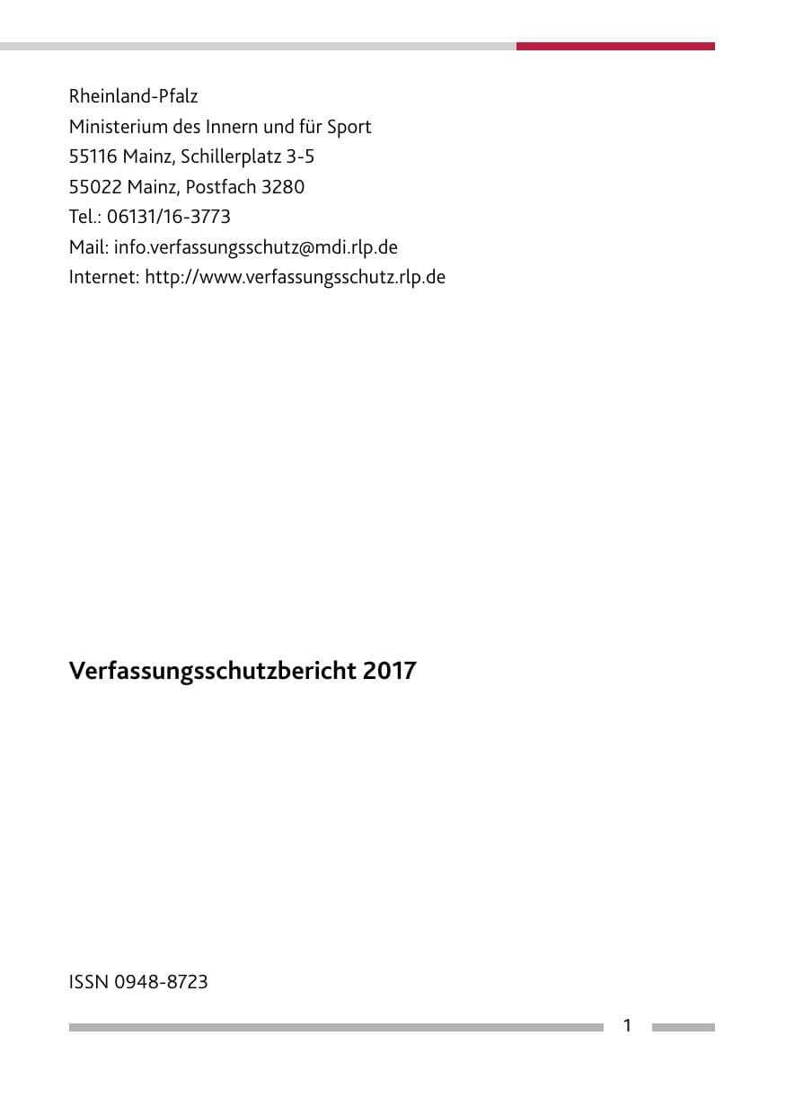 Seite 2 des Verfassungsschutzbericht 2017 Rheinland-Pfalz