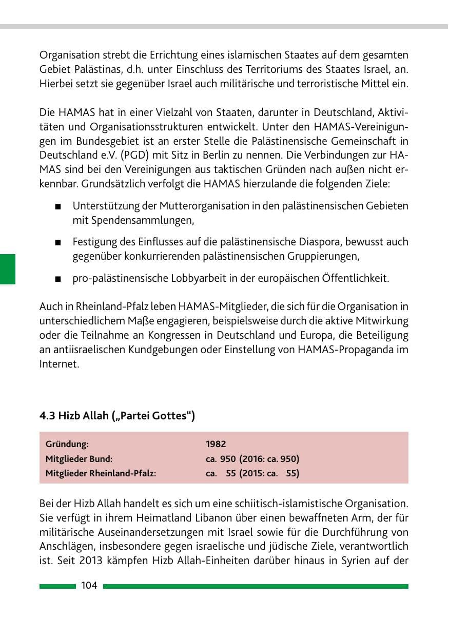 Seite 104 des Verfassungsschutzbericht 2017 Rheinland-Pfalz