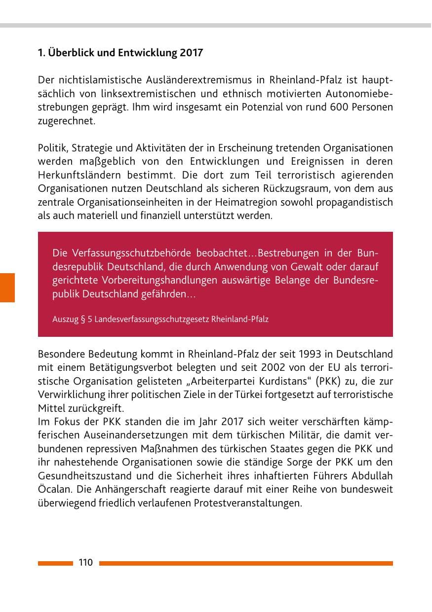 Seite 110 des Verfassungsschutzbericht 2017 Rheinland-Pfalz
