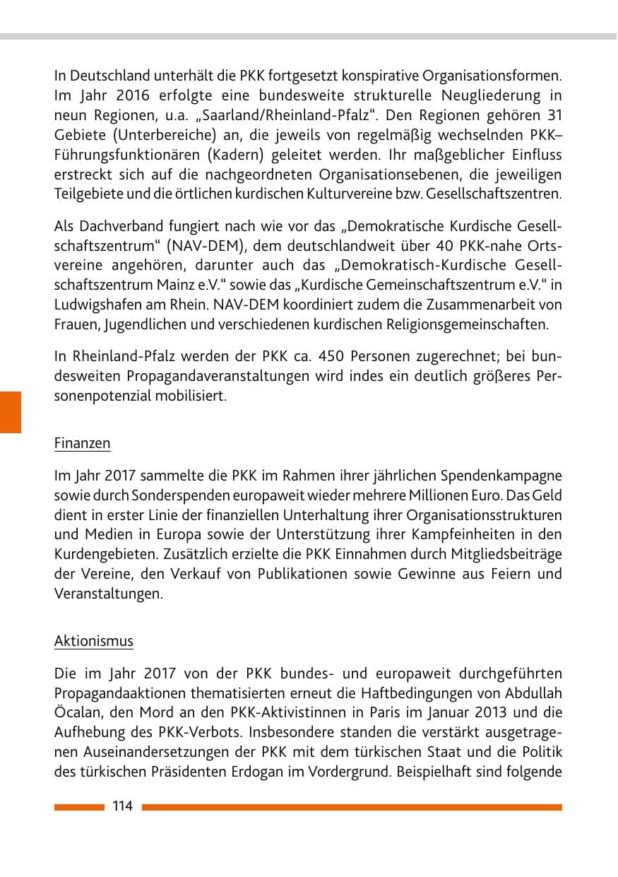 Seite 114 des Verfassungsschutzbericht 2017 Rheinland-Pfalz