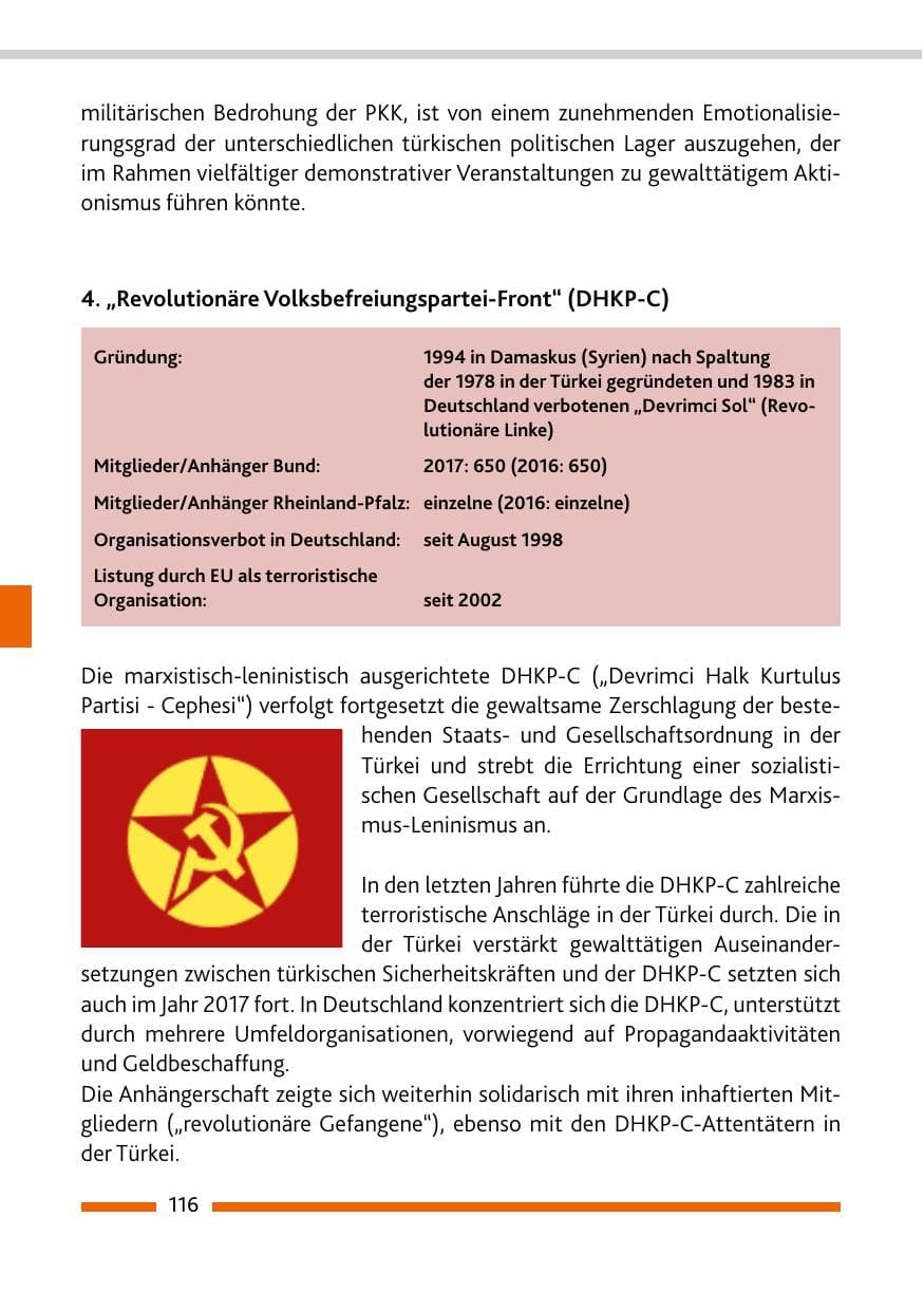 Seite 116 des Verfassungsschutzbericht 2017 Rheinland-Pfalz