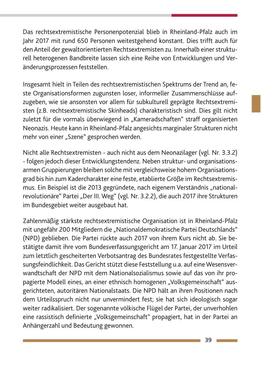 Seite 39 des Verfassungsschutzbericht 2017 Rheinland-Pfalz
