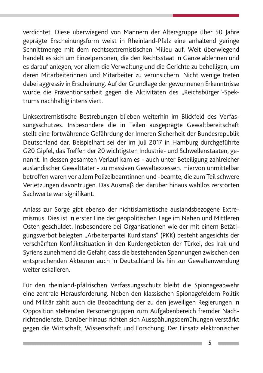 Seite 5 des Verfassungsschutzbericht 2017 Rheinland-Pfalz