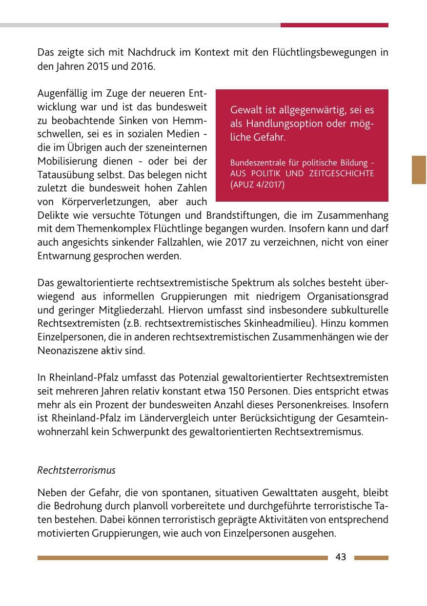 Seite 43 des Verfassungsschutzbericht 2017 Rheinland-Pfalz