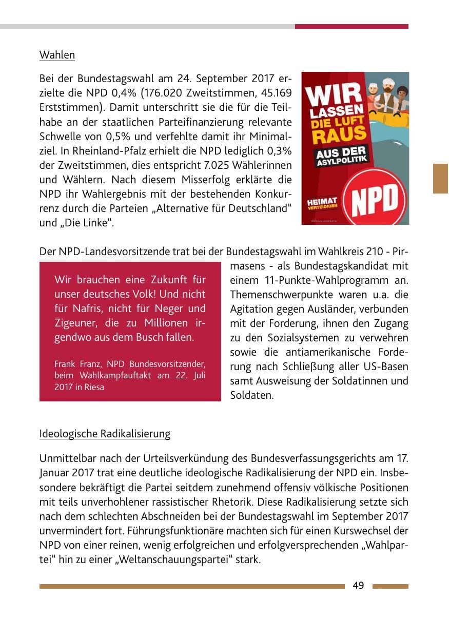 Seite 49 des Verfassungsschutzbericht 2017 Rheinland-Pfalz