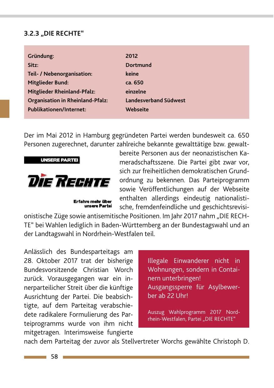 Seite 58 des Verfassungsschutzbericht 2017 Rheinland-Pfalz