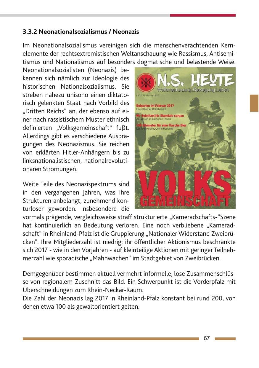 Seite 67 des Verfassungsschutzbericht 2017 Rheinland-Pfalz