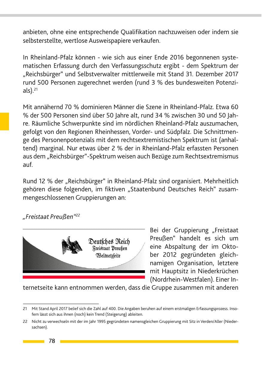 Seite 78 des Verfassungsschutzbericht 2017 Rheinland-Pfalz