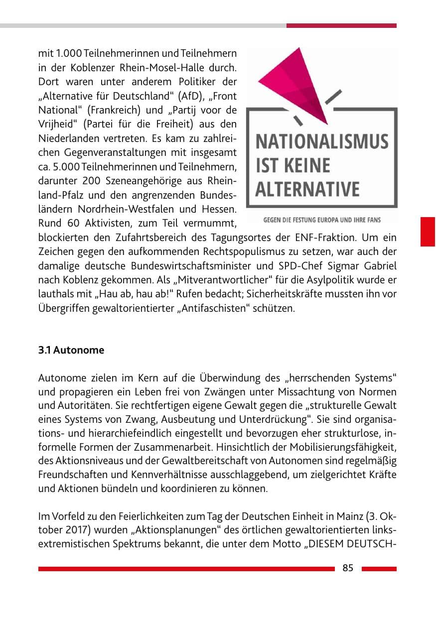 Seite 85 des Verfassungsschutzbericht 2017 Rheinland-Pfalz