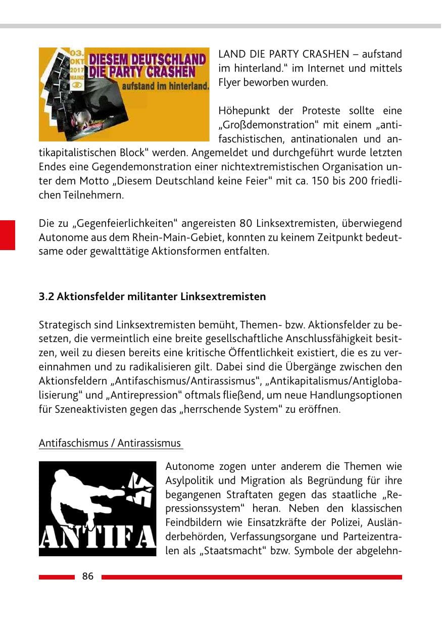 Seite 86 des Verfassungsschutzbericht 2017 Rheinland-Pfalz
