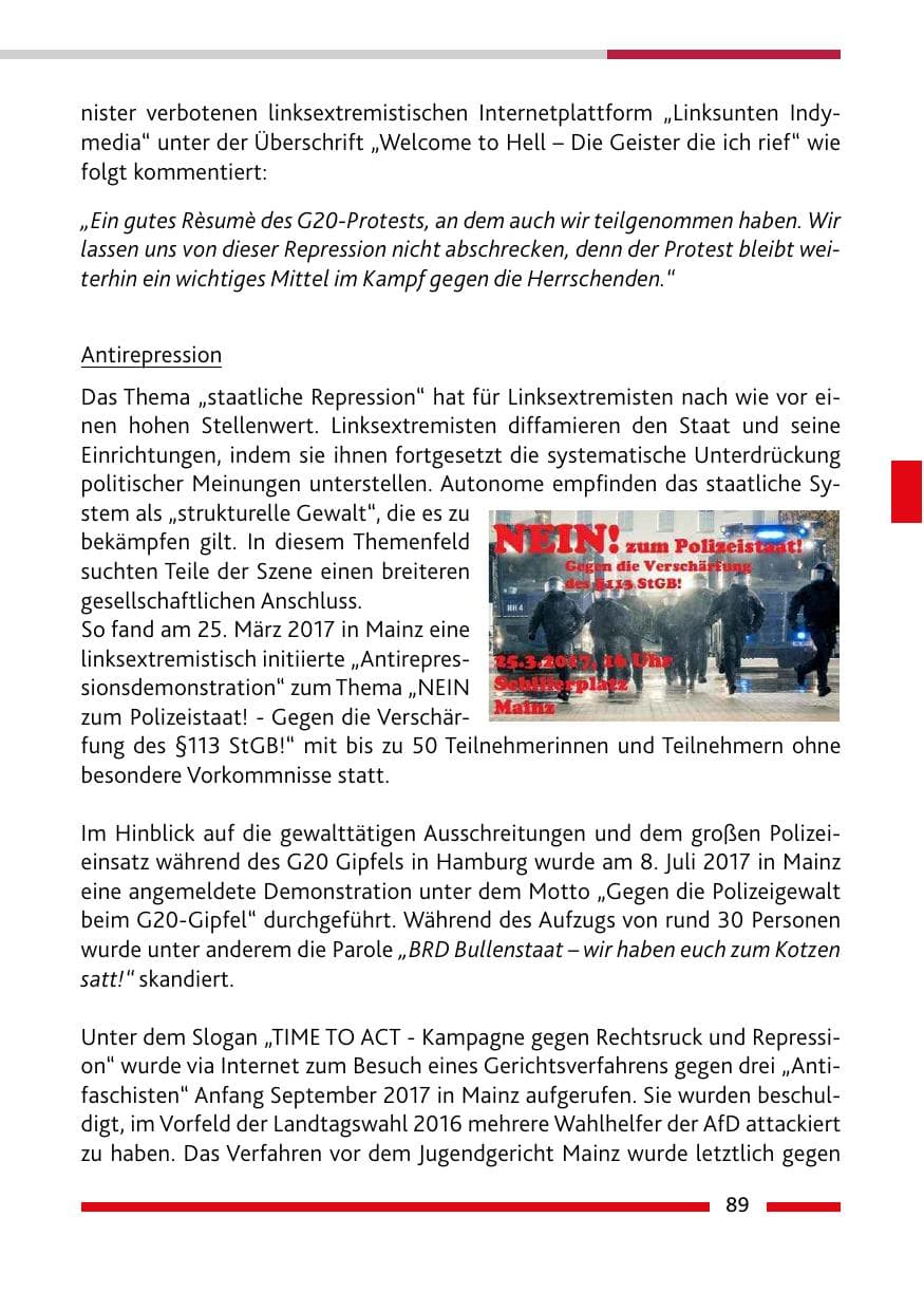 Seite 89 des Verfassungsschutzbericht 2017 Rheinland-Pfalz