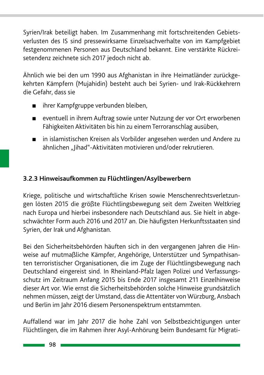 Seite 98 des Verfassungsschutzbericht 2017 Rheinland-Pfalz