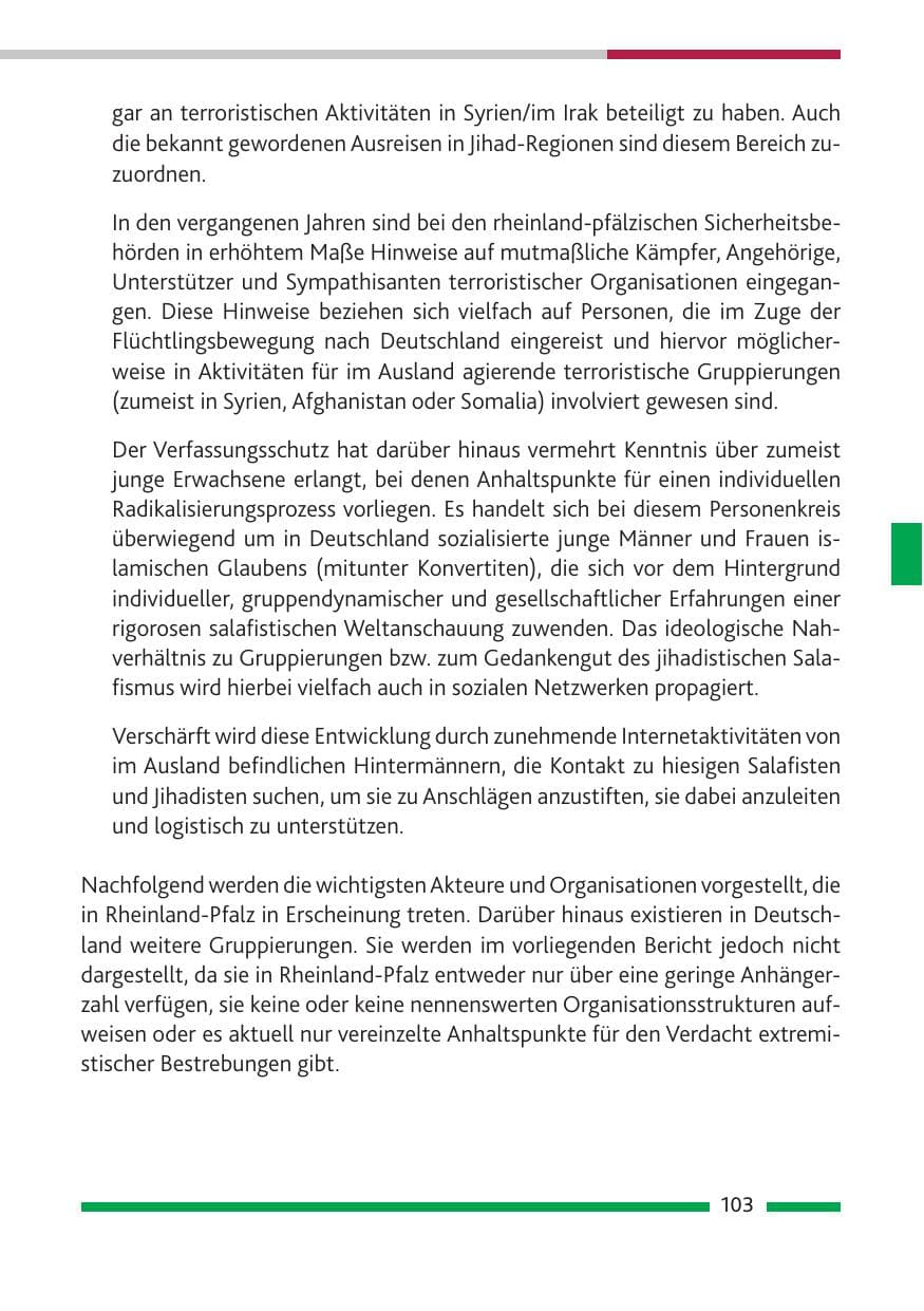 Seite 104 des Verfassungsschutzbericht 2018 Rheinland-Pfalz