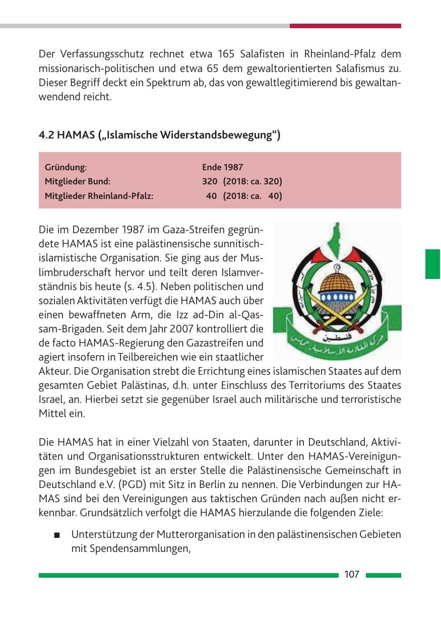 Seite 108 des Verfassungsschutzbericht 2018 Rheinland-Pfalz