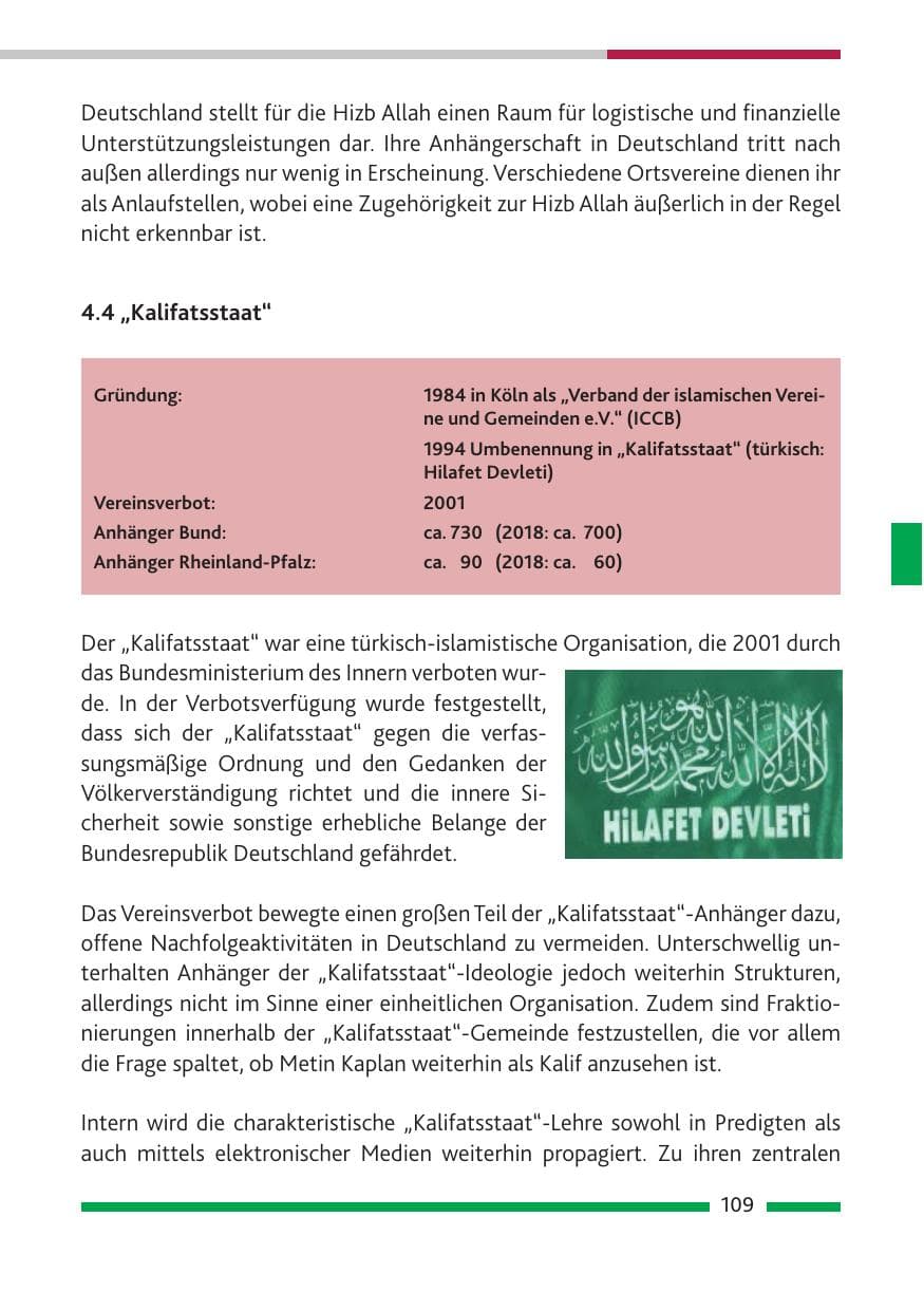Seite 110 des Verfassungsschutzbericht 2018 Rheinland-Pfalz